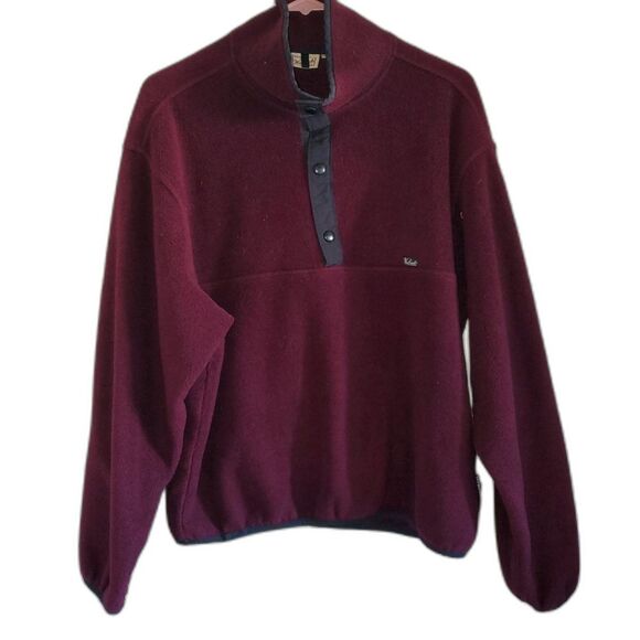 Woolrich Vintage Polartec Fleece Mock Neck Burgundy Pullover Snap Sweatshirt Med - Picture 1 of 12